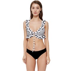 Pattern Star Repeating Black White Low Cut Ruffle Edge Bikini Top by Apen