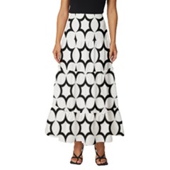 Pattern Star Repeating Black White Tiered Ruffle Maxi Skirt by Apen