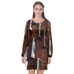 Abstract Architecture Building Business Long Sleeve Chiffon Shift Dress 