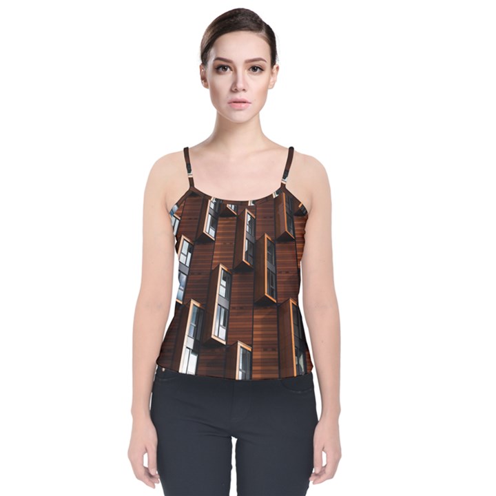 Abstract Architecture Building Business Velvet Spaghetti Strap Top