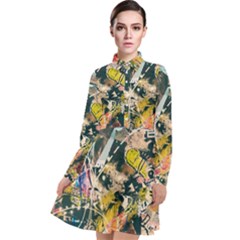 Art Graffiti Abstract Vintage Lines Long Sleeve Chiffon Shirt Dress by Amaryn4rt