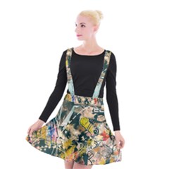 Art Graffiti Abstract Vintage Lines Suspender Skater Skirt by Amaryn4rt