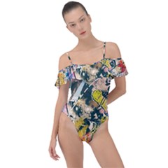 Art Graffiti Abstract Vintage Lines Frill Detail One Piece Swimsuit by Amaryn4rt