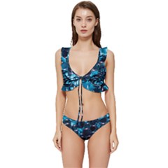 Blue Abstract Balls Spheres Low Cut Ruffle Edge Bikini Set by Amaryn4rt