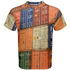 Blue White Orange And Brown Container Van Men s Cotton T-shirt by Amaryn4rt