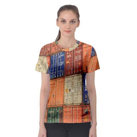 Blue White Orange And Brown Container Van Women s Sport Mesh T-shirt by Amaryn4rt