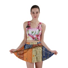 Blue White Orange And Brown Container Van Mini Skirt by Amaryn4rt