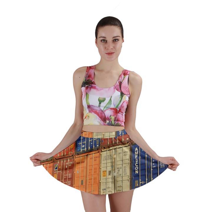 Blue White Orange And Brown Container Van Mini Skirt