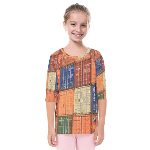 Blue White Orange And Brown Container Van Kids  Quarter Sleeve Raglan T-shirt by Amaryn4rt