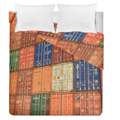 Blue White Orange And Brown Container Van Duvet Cover Double Side (queen Size) by Amaryn4rt