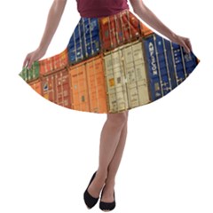 Blue White Orange And Brown Container Van A-line Skater Skirt by Amaryn4rt