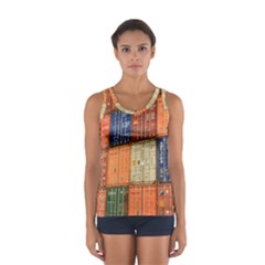 Blue White Orange And Brown Container Van Sport Tank Top  by Amaryn4rt