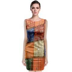 Blue White Orange And Brown Container Van Classic Sleeveless Midi Dress