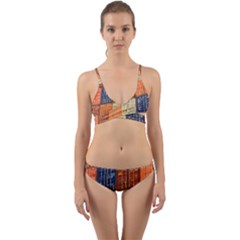 Blue White Orange And Brown Container Van Wrap Around Bikini Set by Amaryn4rt