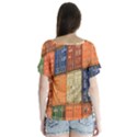 Blue White Orange And Brown Container Van V-Neck Flutter Sleeve Top View2