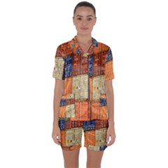 Blue White Orange And Brown Container Van Satin Short Sleeve Pajamas Set by Amaryn4rt