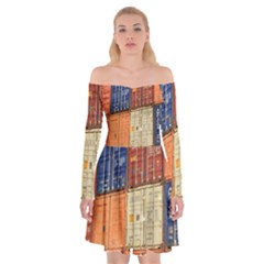 Blue White Orange And Brown Container Van Off Shoulder Skater Dress by Amaryn4rt