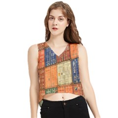 Blue White Orange And Brown Container Van V-neck Cropped Tank Top by Amaryn4rt