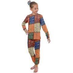 Blue White Orange And Brown Container Van Kids  Long Sleeve Set  by Amaryn4rt