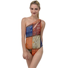 Blue White Orange And Brown Container Van To One Side Swimsuit by Amaryn4rt