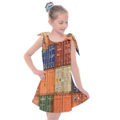 Blue White Orange And Brown Container Van Kids  Tie Up Tunic Dress by Amaryn4rt