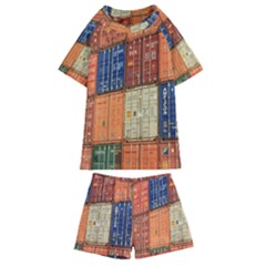 Blue White Orange And Brown Container Van Kids  Swim T-shirt And Shorts Set by Amaryn4rt