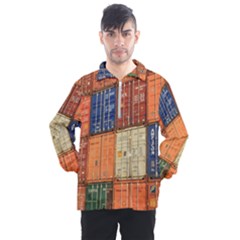 Blue White Orange And Brown Container Van Men s Half Zip Pullover by Amaryn4rt