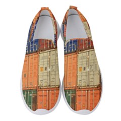 Blue White Orange And Brown Container Van Women s Slip On Sneakers by Amaryn4rt