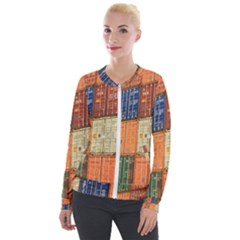 Blue White Orange And Brown Container Van Velvet Zip Up Jacket by Amaryn4rt