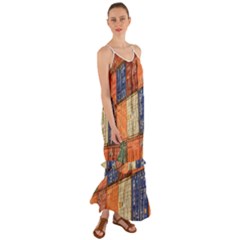 Blue White Orange And Brown Container Van Cami Maxi Ruffle Chiffon Dress by Amaryn4rt