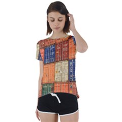 Blue White Orange And Brown Container Van Short Sleeve Open Back T-shirt by Amaryn4rt