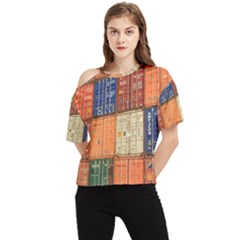 Blue White Orange And Brown Container Van One Shoulder Cut Out T-shirt by Amaryn4rt