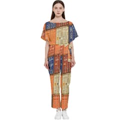 Blue White Orange And Brown Container Van Batwing Lightweight Chiffon Jumpsuit by Amaryn4rt