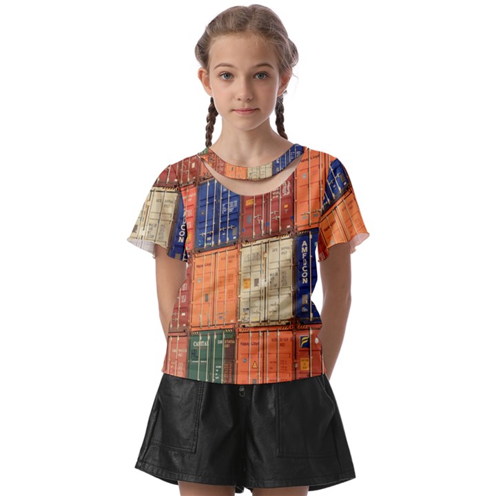 Blue White Orange And Brown Container Van Kids  Front Cut T-Shirt