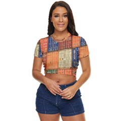 Blue White Orange And Brown Container Van Side Button Cropped T-shirt by Amaryn4rt