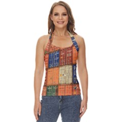 Blue White Orange And Brown Container Van Basic Halter Top by Amaryn4rt