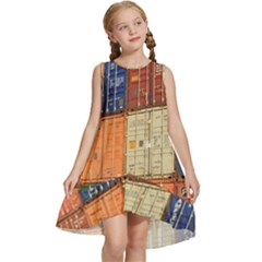 Blue White Orange And Brown Container Van Kids  Frill Swing Dress by Amaryn4rt