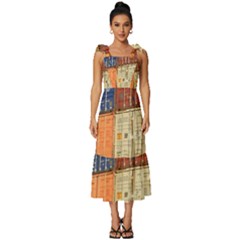 Blue White Orange And Brown Container Van Tie-strap Tiered Midi Chiffon Dress by Amaryn4rt