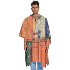 Blue White Orange And Brown Container Van Men s Hooded Rain Ponchos by Amaryn4rt