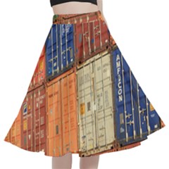 Blue White Orange And Brown Container Van A-line Full Circle Midi Skirt With Pocket by Amaryn4rt