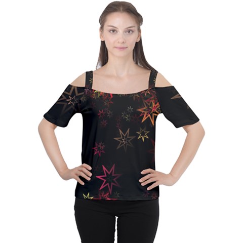 Christmas Background Motif Star Cutout Shoulder T-shirt by Amaryn4rt