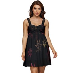 Christmas Background Motif Star Ruffle Strap Babydoll Chiffon Dress