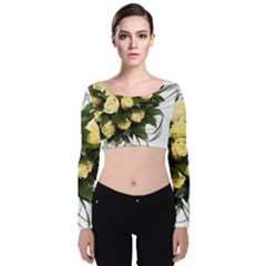 Bouquet Flowers Roses Decoration Velvet Long Sleeve Crop Top by Amaryn4rt