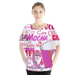 Coffee Cup Lettering Coffee Cup Batwing Chiffon Blouse