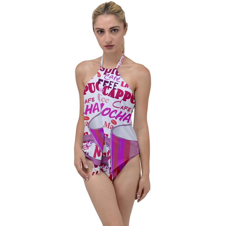 Coffee Cup Lettering Coffee Cup Go with the Flow One Piece Swimsuit