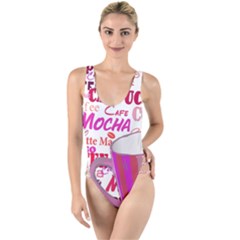 Coffee Cup Lettering Coffee Cup High Leg Strappy Swimsuit by Amaryn4rt