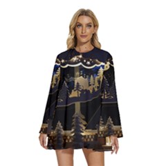 Christmas Advent Candle Arches Round Neck Long Sleeve Bohemian Style Chiffon Mini Dress by Amaryn4rt