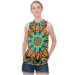 Color Abstract Pattern Structure High Neck Satin Top by Amaryn4rt