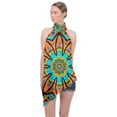 Color Abstract Pattern Structure Halter Asymmetric Satin Top by Amaryn4rt