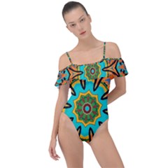 Color Abstract Pattern Structure Frill Detail One Piece Swimsuit by Amaryn4rt